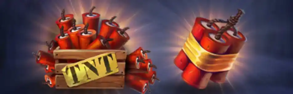 Símbolo de dinamita recolectado que explota para destruir símbolos y expandir la cuadrícula de la tragamonedas hasta un tamaño de 8x7